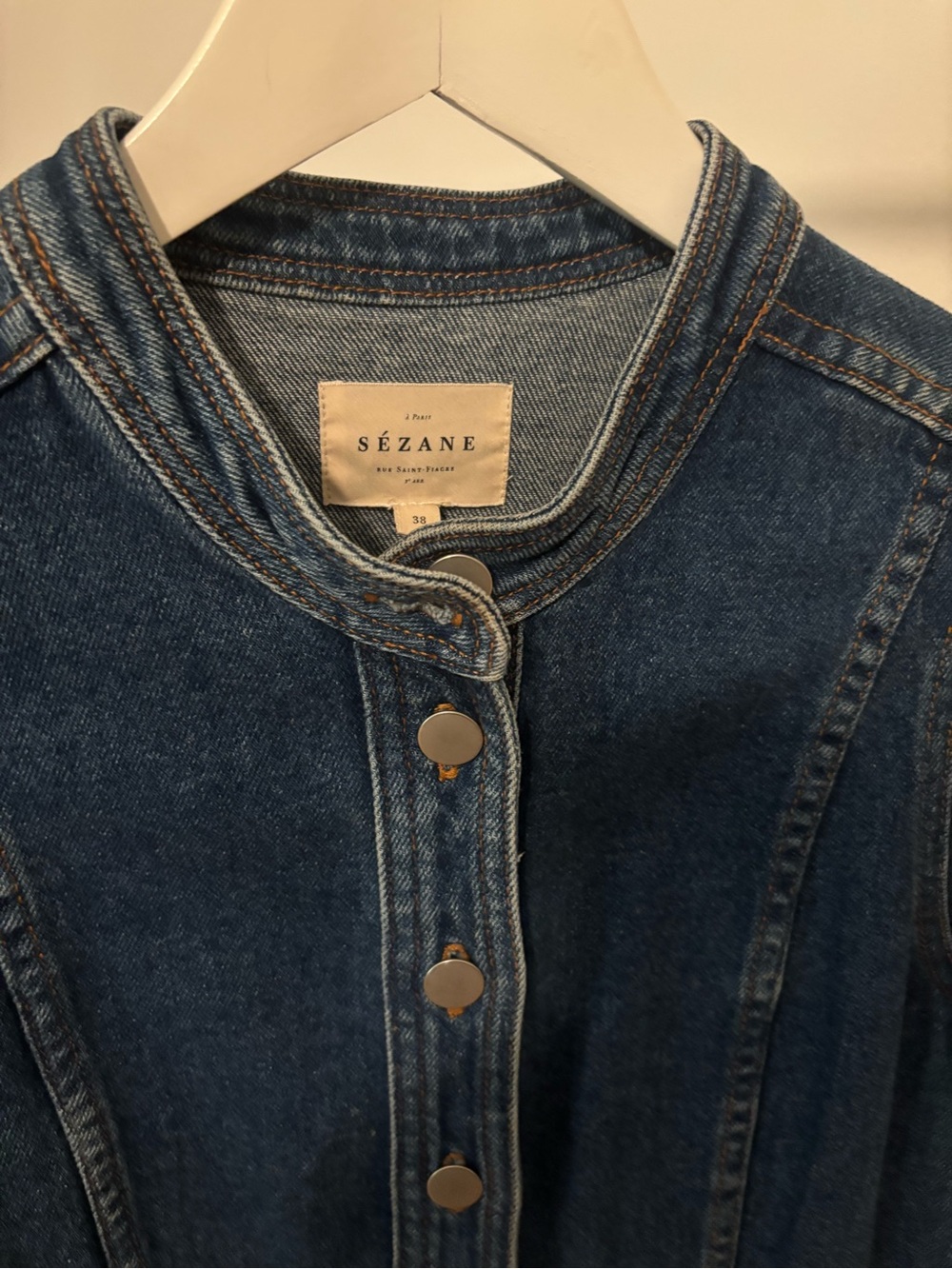 Sezane Dark Blue Denim Mini Dress - Picture 2 of 4